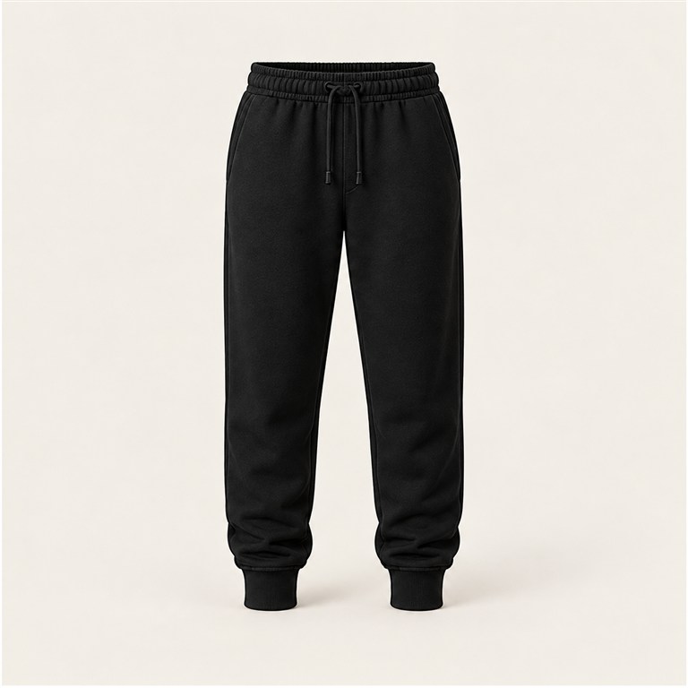 Calça de moletom preta em fotografia de produto