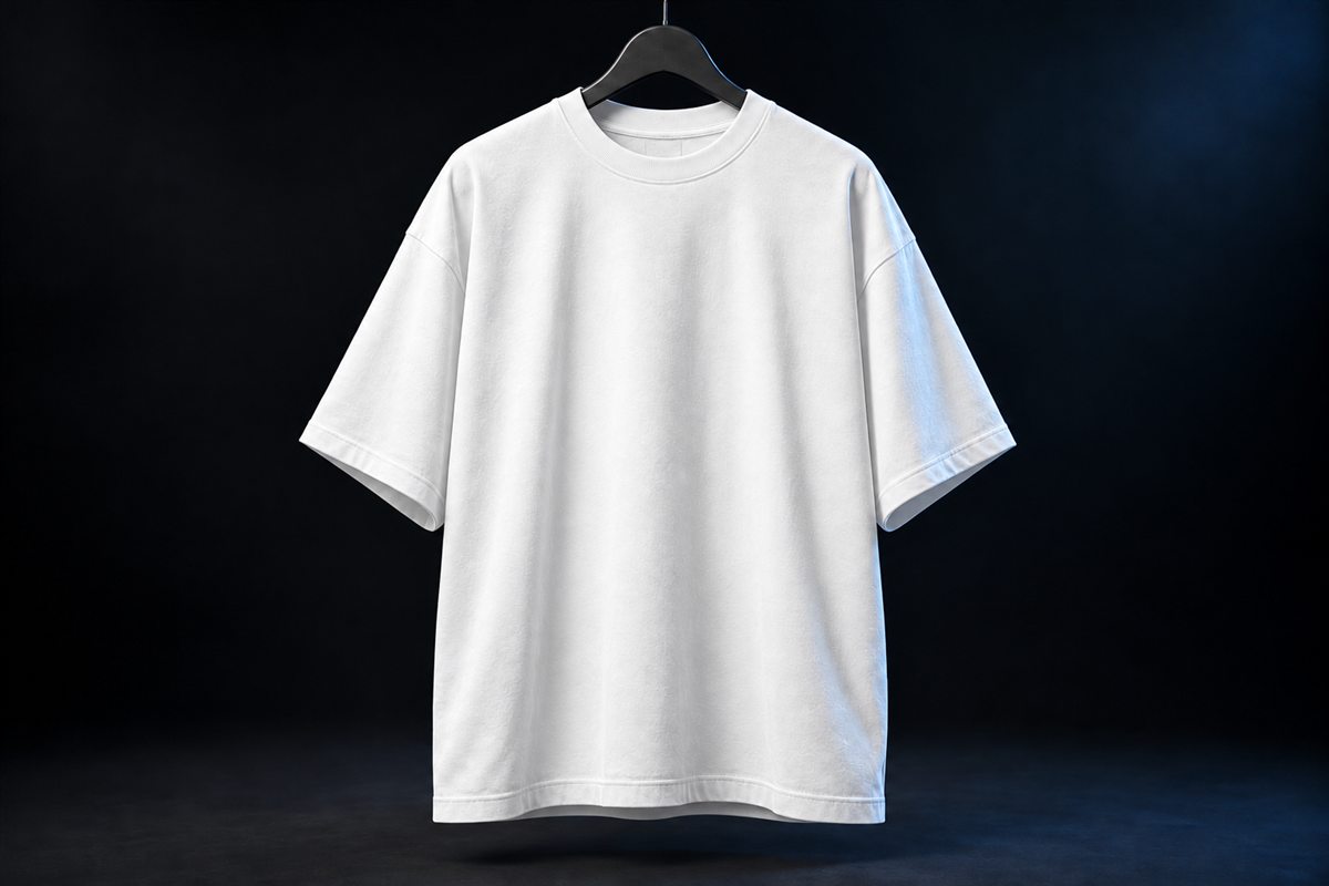 Camiseta oversized branca e lisa em fotografia de produto
